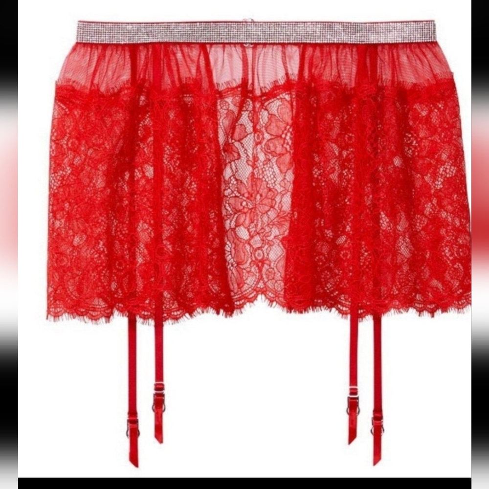 Victoria's Secret Rhinestone Floral Lace Garter Belt Skirt Size: XS/Small